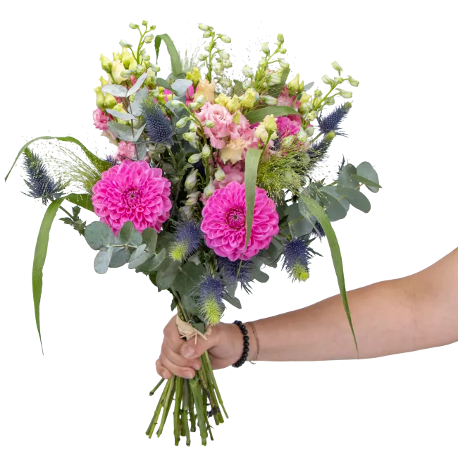 Bouquet with dahlias and eustomas